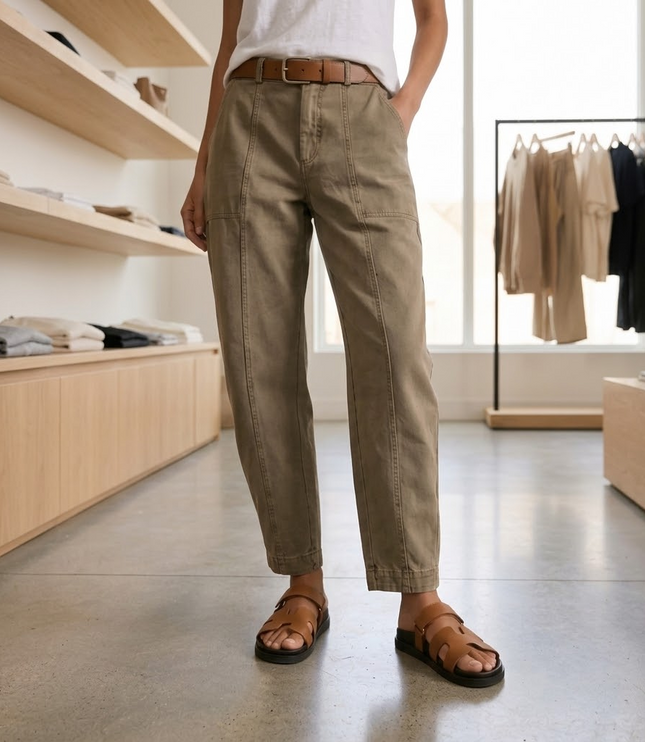 Women's Ruched-Hem High-Rise Tapered Ankle Pants