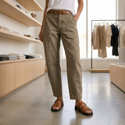 Women's Ruched-Hem High-Rise Tapered Ankle Pants