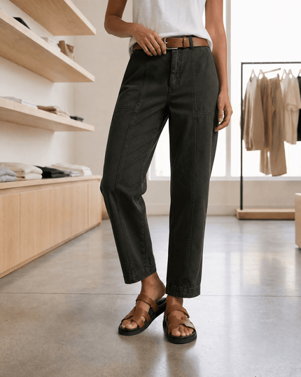 Women's Ruched-Hem High-Rise Tapered Ankle Pants