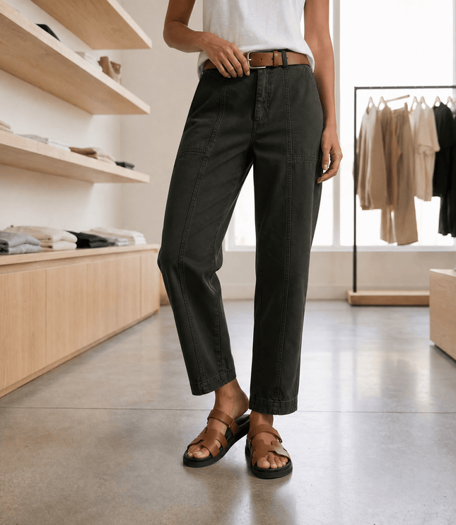 Women's Ruched-Hem High-Rise Tapered Ankle Pants