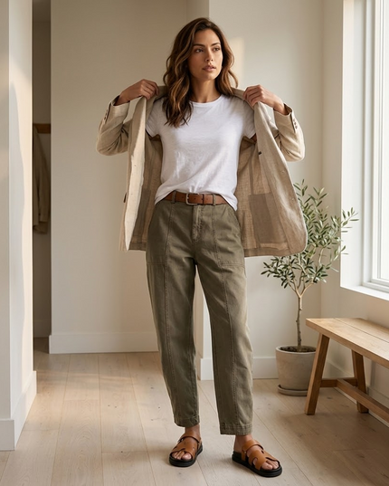 Women's Ruched-Hem High-Rise Tapered Ankle Pants