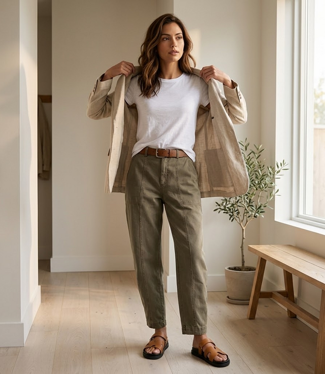 Women's Ruched-Hem High-Rise Tapered Ankle Pants