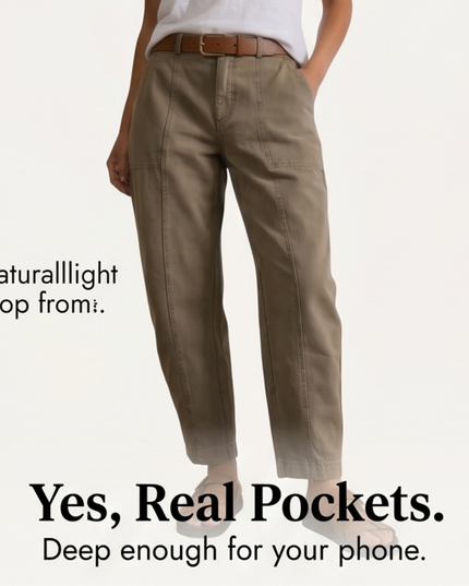 Women's Ruched-Hem High-Rise Tapered Ankle Pants