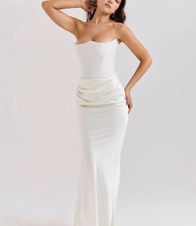 Ivory strapless mermaid dress with side ruching detail