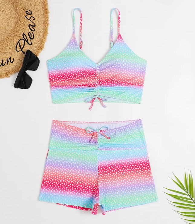 Women's Ruched Tie-Front Bikini Set with High-Waist Shorts
