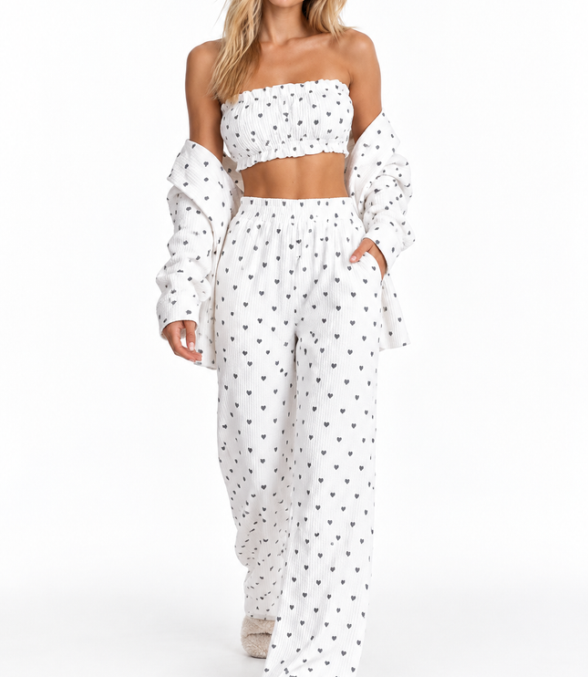 Women's Ruffled Cami Heart Print Lounge Set with Pockets