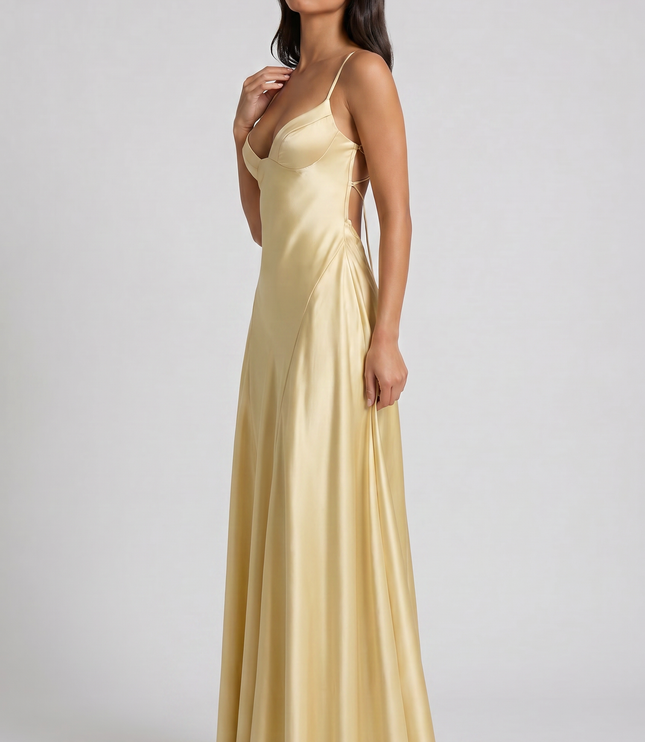 Women's Satin Halter Cocktail Maxi Dress for Summer Evenings