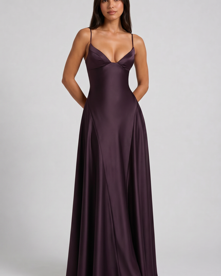 Women's Satin Halter Cocktail Maxi Dress for Summer Evenings