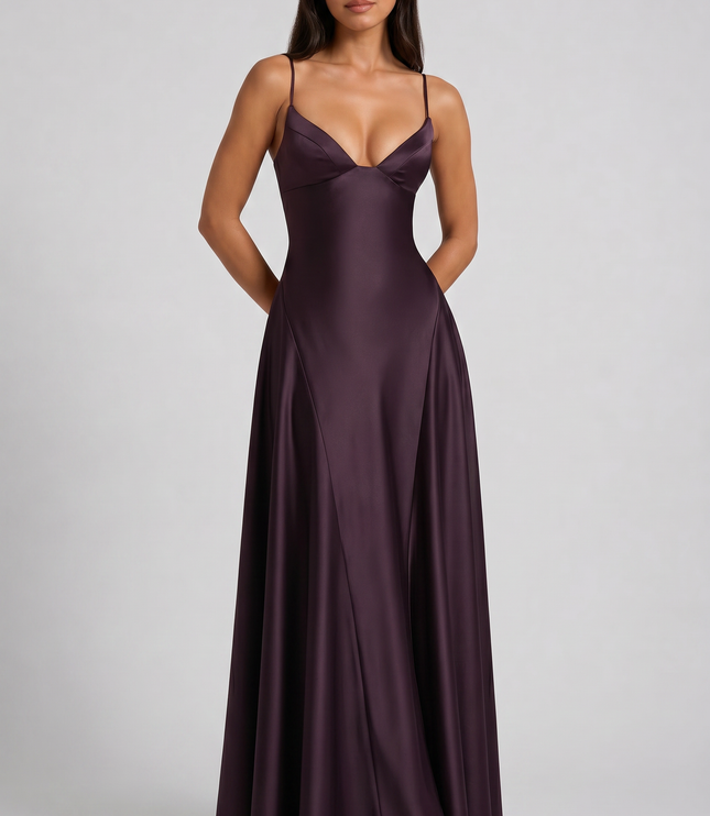Women's Satin Halter Cocktail Maxi Dress for Summer Evenings