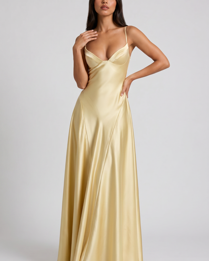 Women's Satin Halter Cocktail Maxi Dress for Summer Evenings