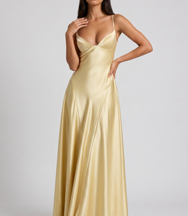 Women's Satin Halter Cocktail Maxi Dress for Summer Evenings