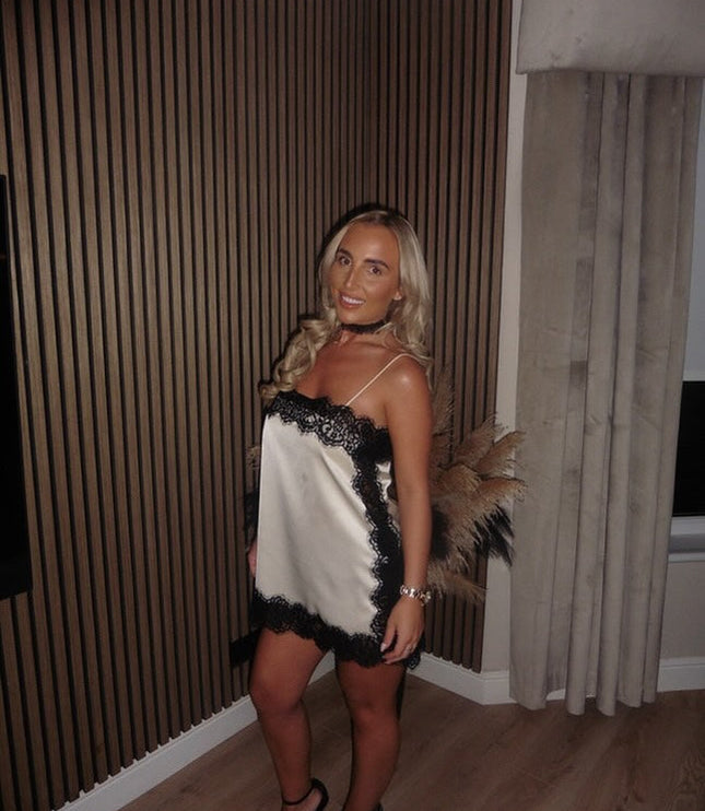 Women's Satin Lace White Mini Dress for Wedding Guests