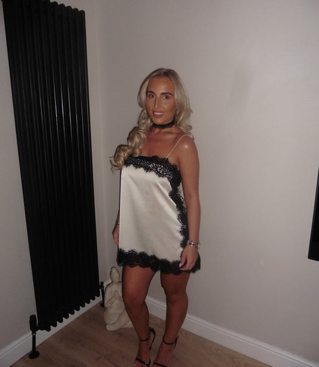Women's Satin Lace White Mini Dress for Wedding Guests