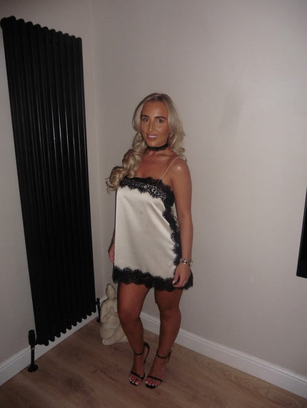 Women's Satin Lace White Mini Dress for Wedding Guests