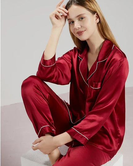 Women's Satin Pajama Set with Contrast Piping
