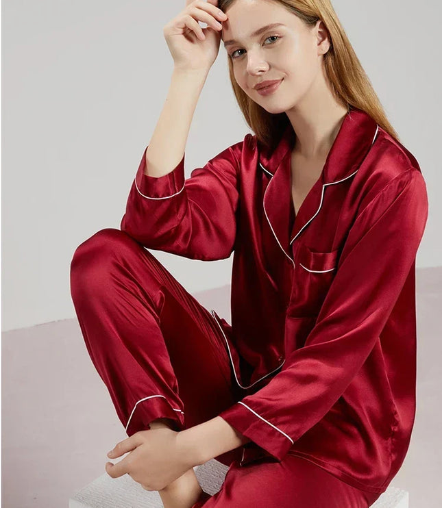 Women's Satin Pajama Set with Contrast Piping