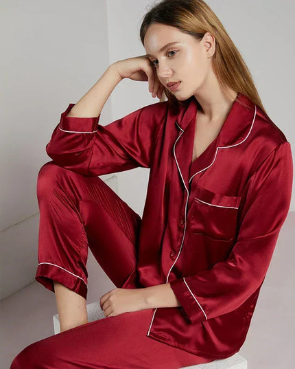 Women's Satin Pajama Set with Contrast Piping