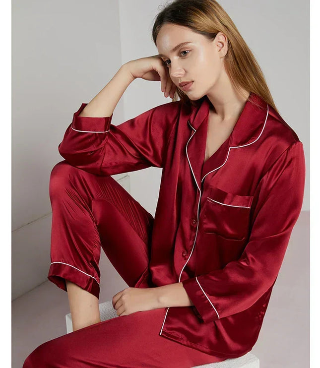 Women's Satin Pajama Set with Contrast Piping