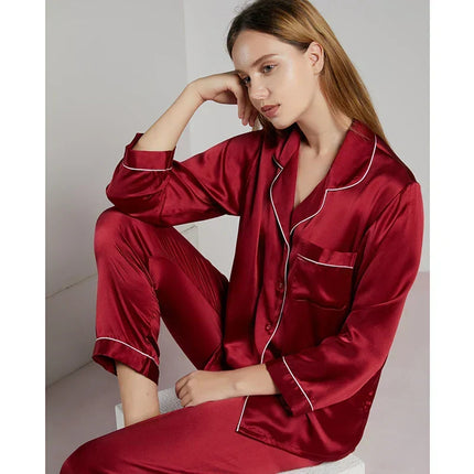Women's Satin Pajama Set with Contrast Piping