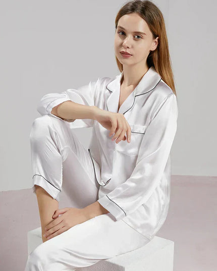 Women's Satin Pajama Set with Contrast Piping