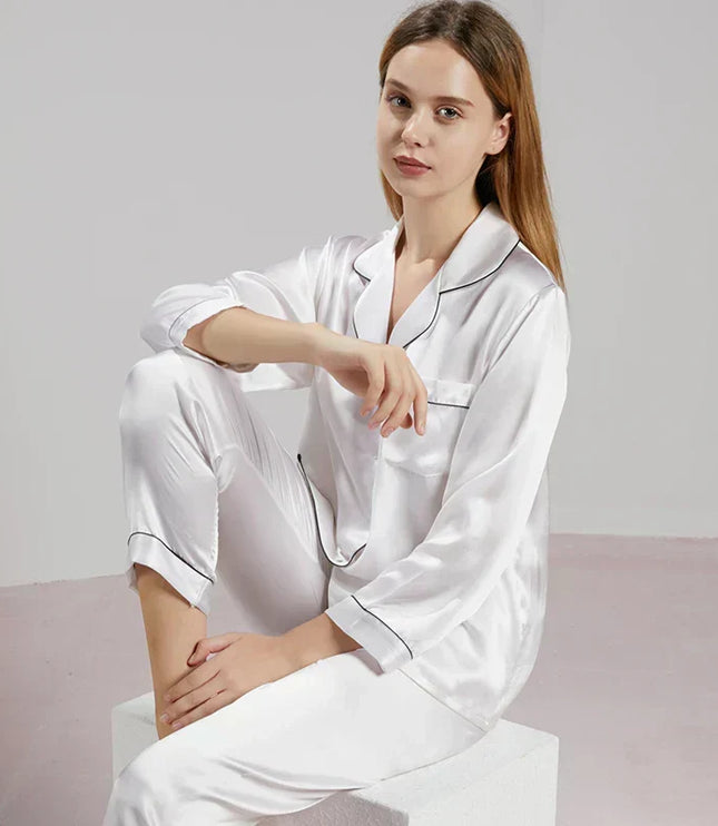 Women's Satin Pajama Set with Contrast Piping