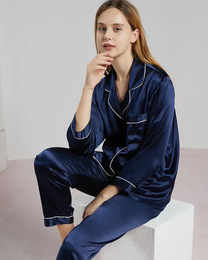 Women's Satin Pajama Set with Contrast Piping