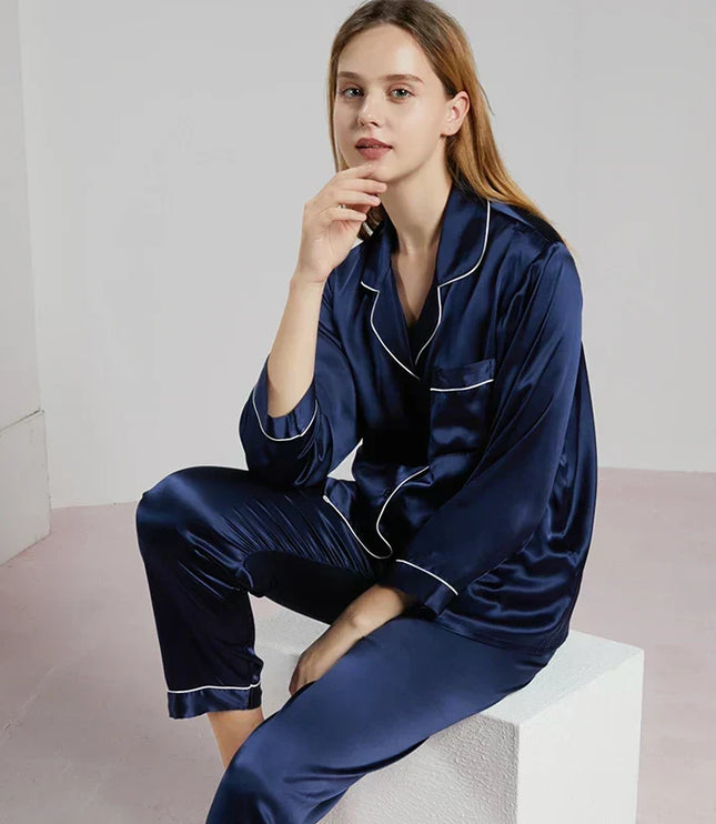 Women's Satin Pajama Set with Contrast Piping