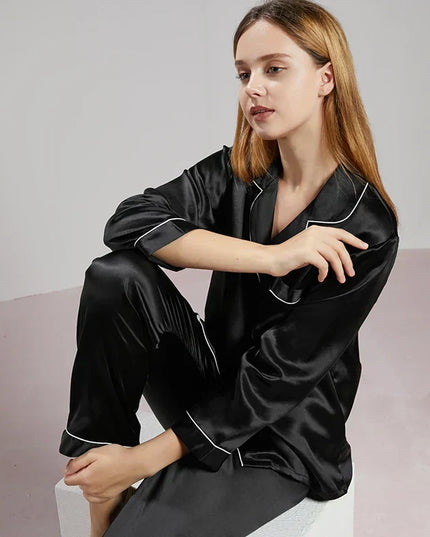 Women's Satin Pajama Set with Contrast Piping