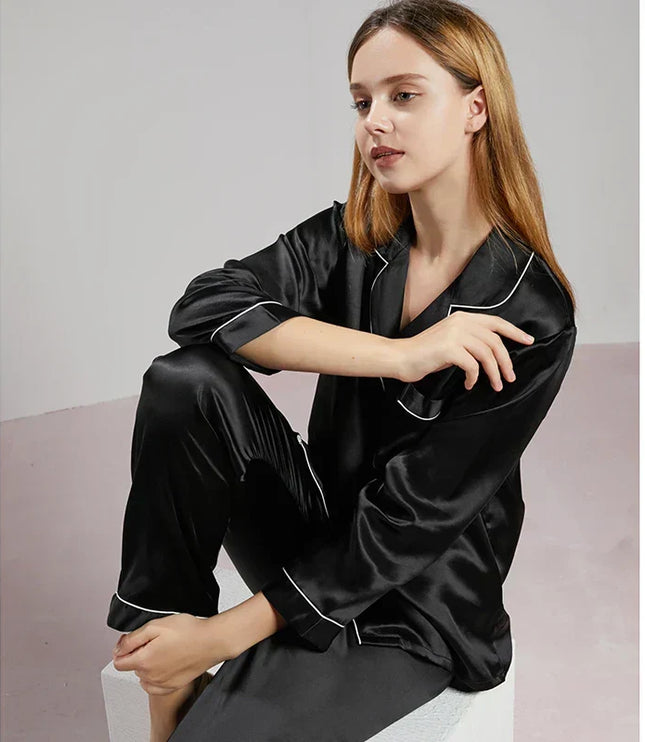 Women's Satin Pajama Set with Contrast Piping