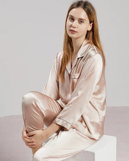 Women's Satin Pajama Set with Contrast Piping