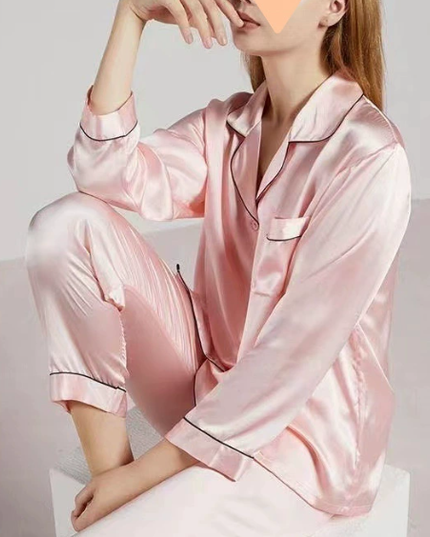 Women's Satin Pajama Set with Contrast Piping