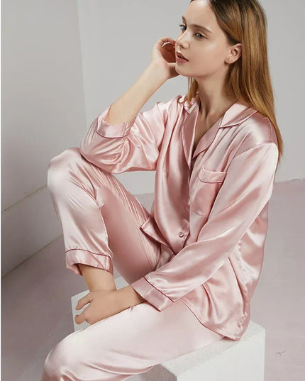 Women's Satin Pajama Set with Contrast Piping