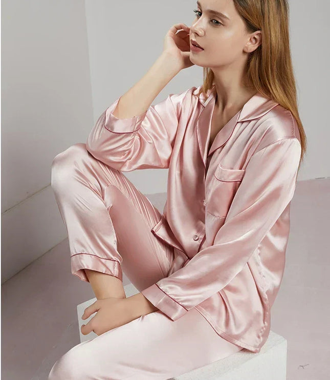 Women's Satin Pajama Set with Contrast Piping