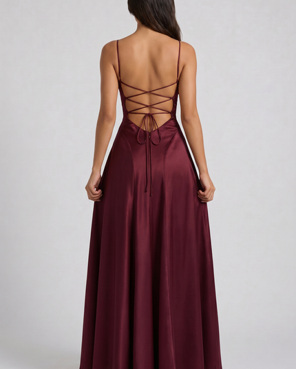 Women's Satin Ruched Maxi Dress Summer Evening Party Gown