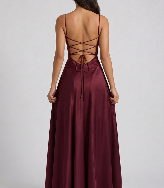 Women's Satin Ruched Maxi Dress Summer Evening Party Gown