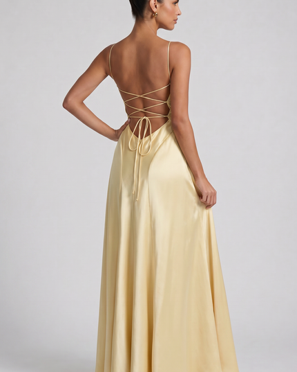 Women's Satin Ruched Maxi Dress Summer Evening Party Gown