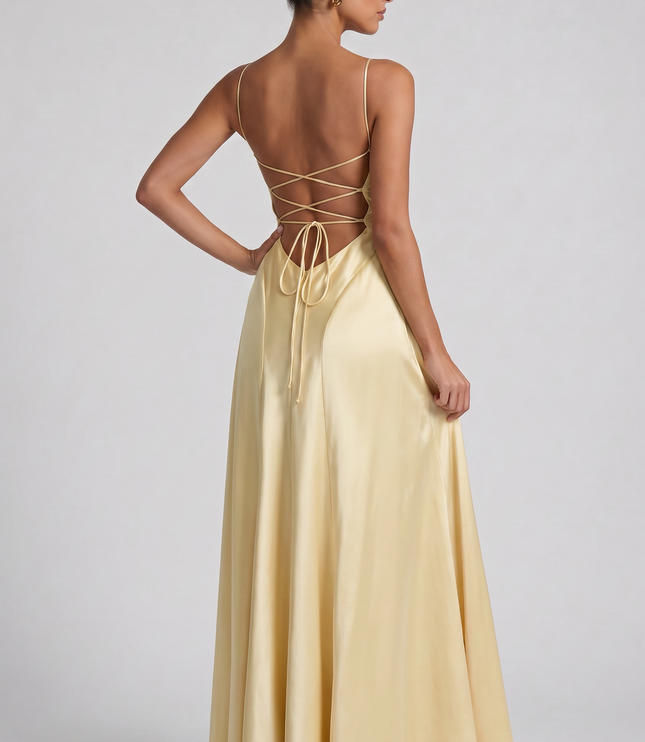 Women's Satin Ruched Maxi Dress Summer Evening Party Gown
