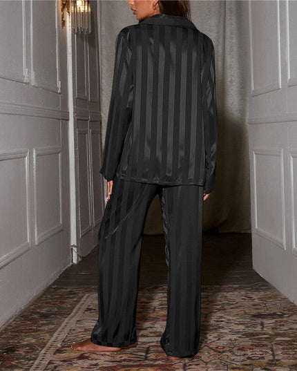 Women's Satin Striped Pajama Set with Notch Collar