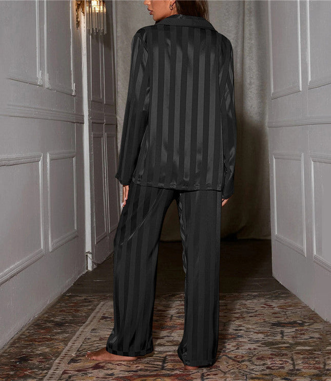 Women's Satin Striped Pajama Set with Notch Collar