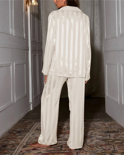 Women's Satin Striped Pajama Set with Notch Collar
