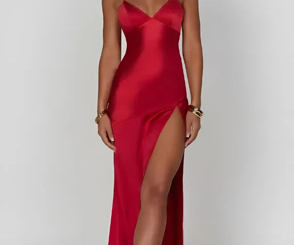 red satin oriental lace up back bodycon dress Women's V Neck Lace-Up Maxi with Slit - Light Green / M - Fashion P_60 SHEIN Glamour Beige Summer Size:One Size Knee Length contemporary design detail