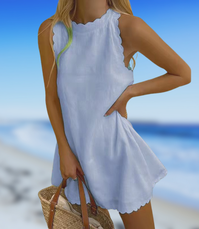 Women's Scalloped Trim Linen Mini Dress