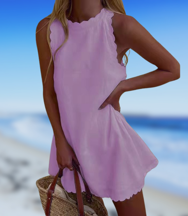 Women's Scalloped Trim Linen Mini Dress
