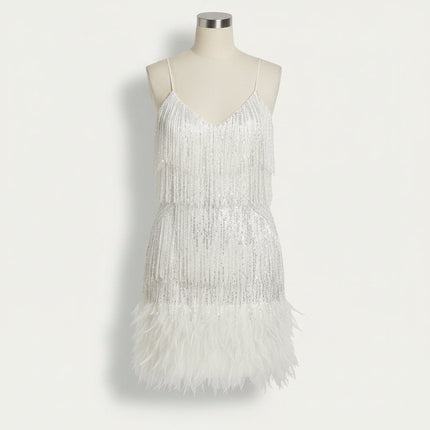 Women's Sequin Fringe Flapper Dress with V-Neck