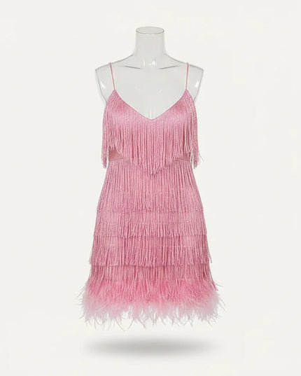 Women's Sequin Fringe Flapper Dress with V-Neck