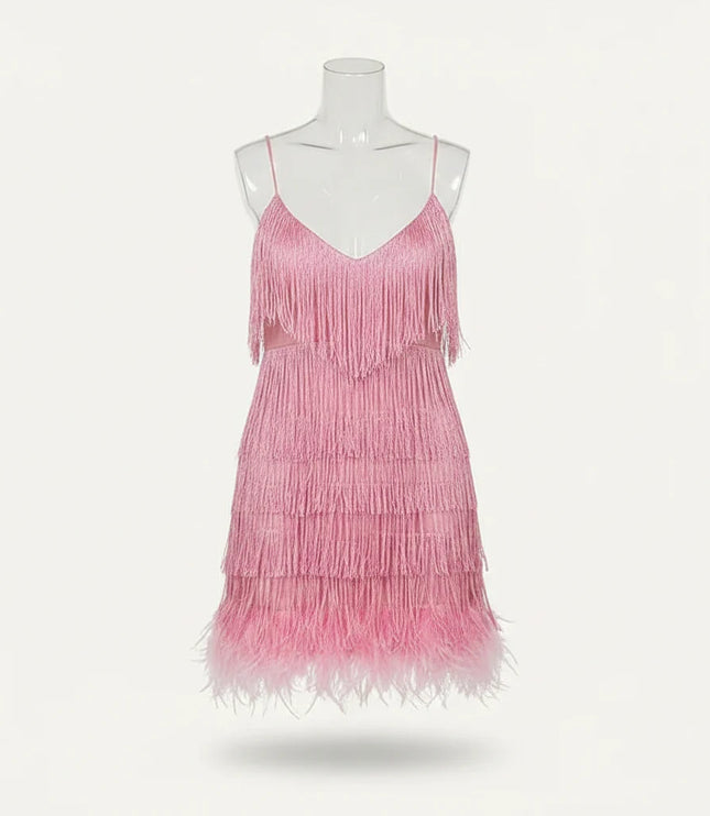 Women's Sequin Fringe Flapper Dress with V-Neck