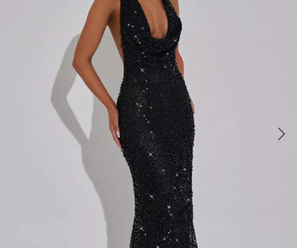 womens sequin maxi dress Bardot Structured Sequin Maxi Dress Gold