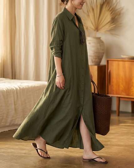 Women's Shirt Dress in a Relaxed Maxi Cut with Pockets
