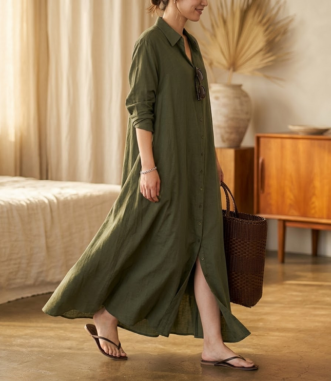 Women's Shirt Dress in a Relaxed Maxi Cut with Pockets