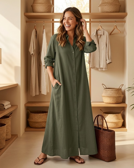 Women's Shirt Dress in a Relaxed Maxi Cut with Pockets